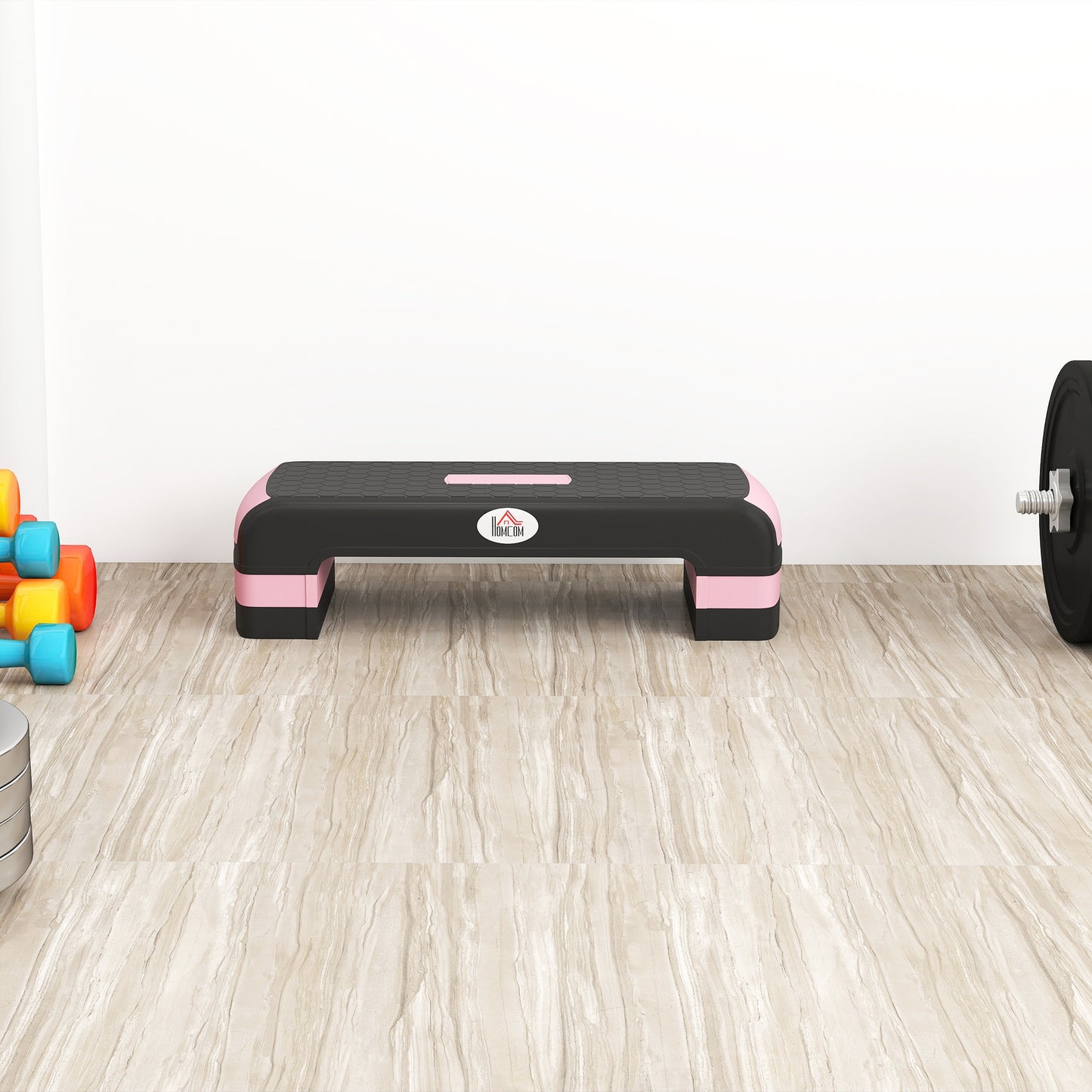 HOMCOM Aerobic Step with 3-Level Adjustable Heights for Home, Office Exercise, Black and Pink