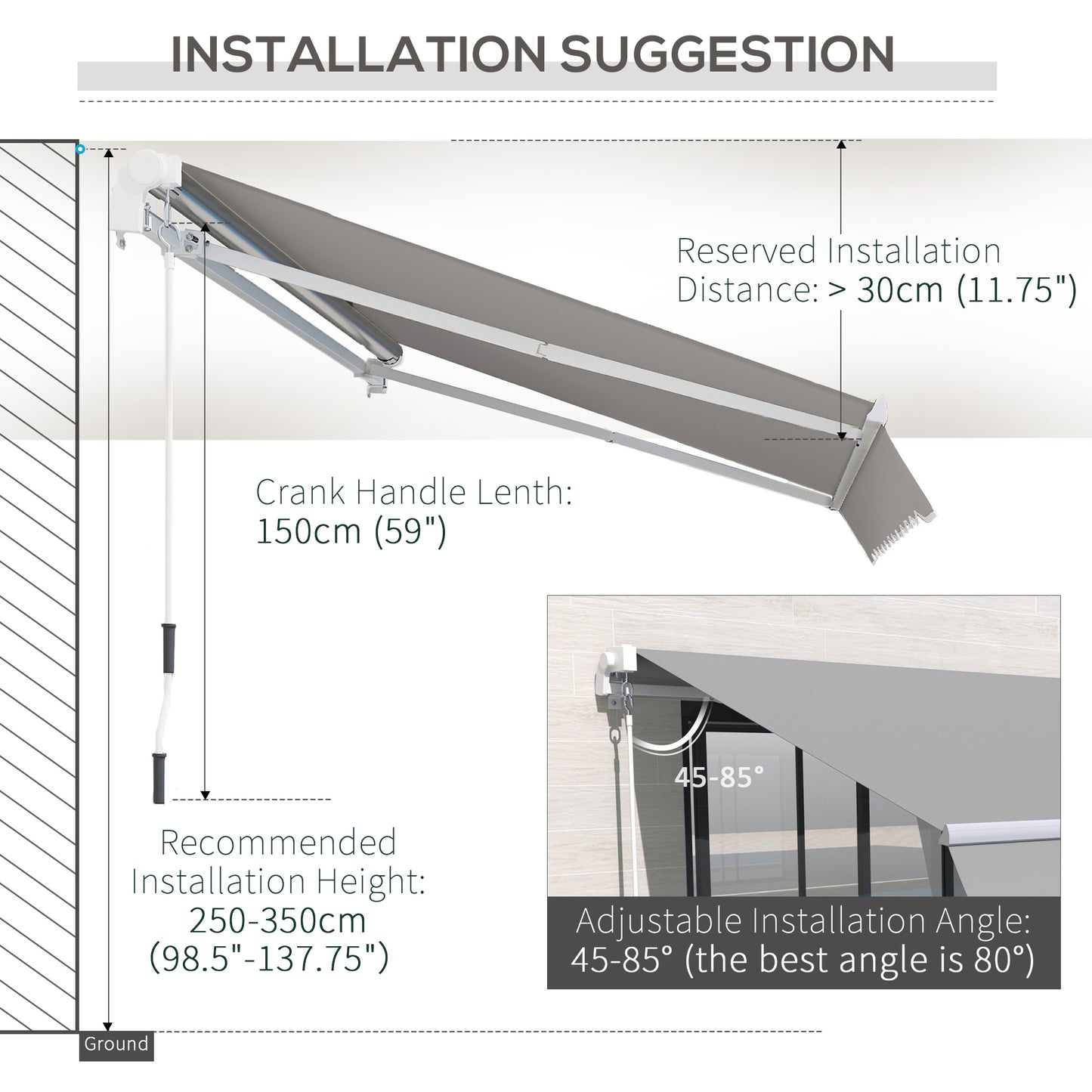 Outsunny Garden Patio Manual Awning Canopy Sun Shade Shelter Retractable 4 Size 5 Colour