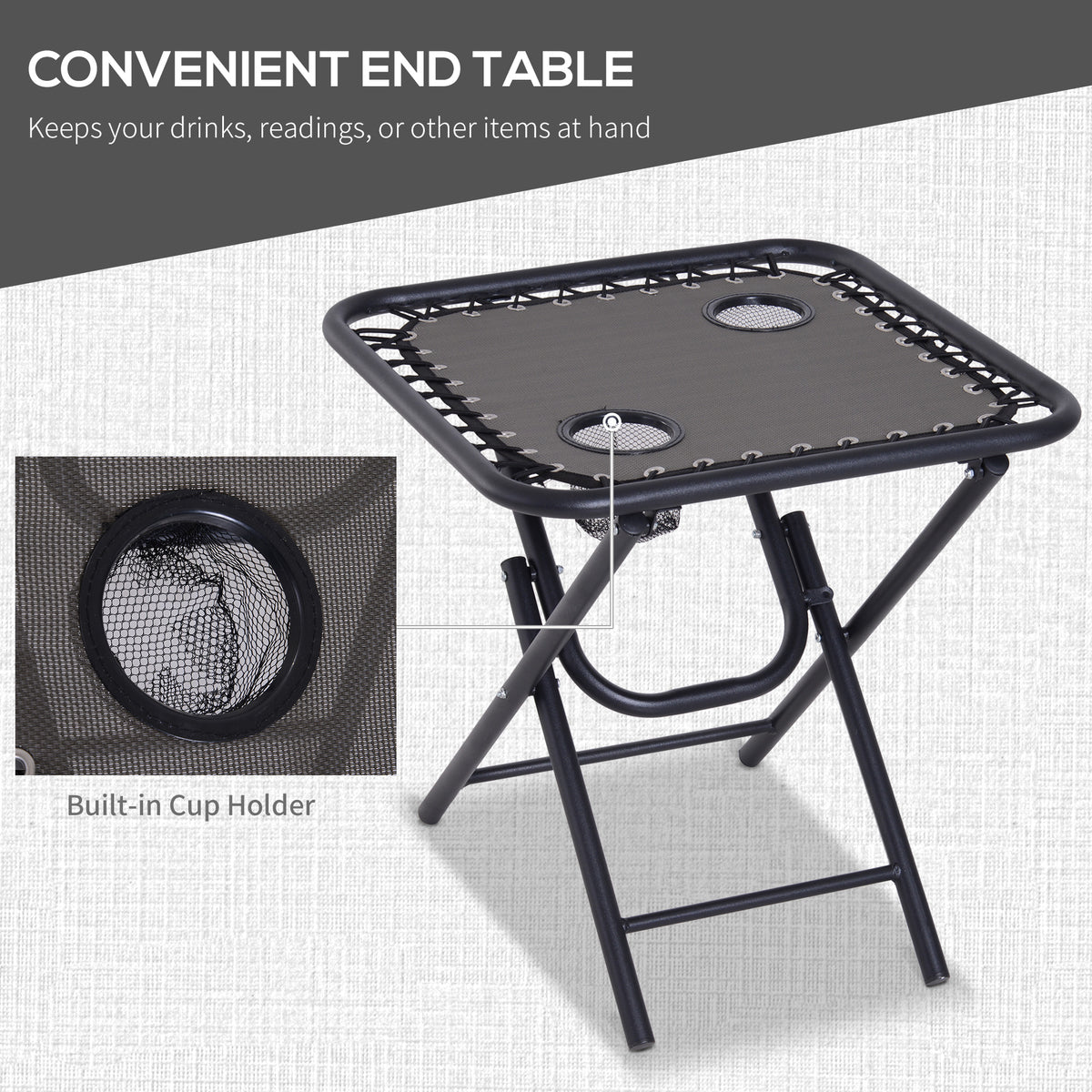 Folding end table with two built-in cup holders