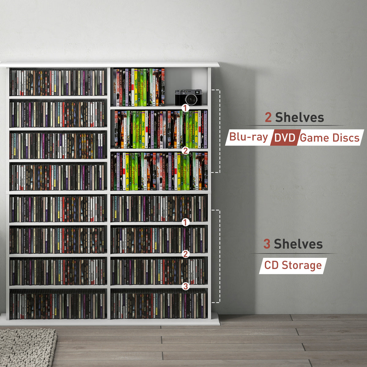 HOMCOM 16-Compartment Media Shelf- White