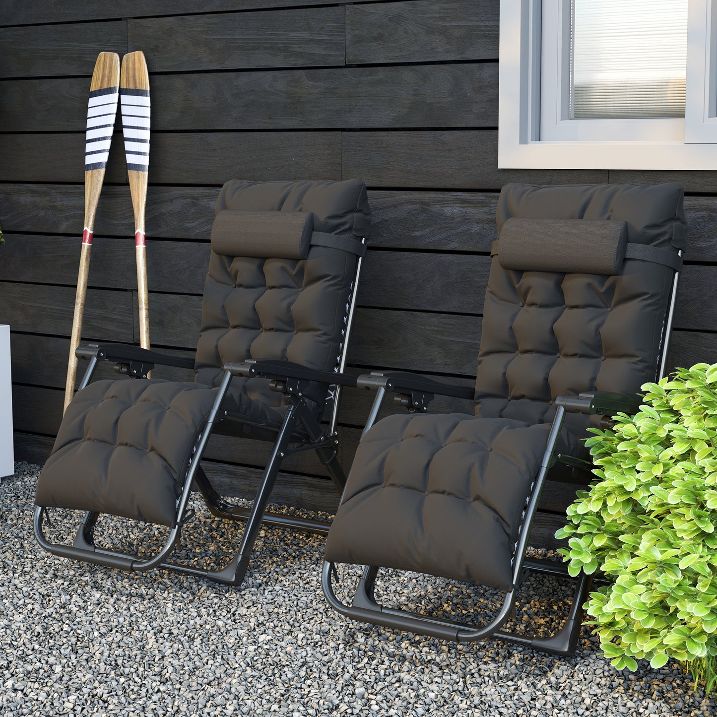 Outsunny 2 Piece Reclining Zero Gravity Sun Loungers with Cushions, Black