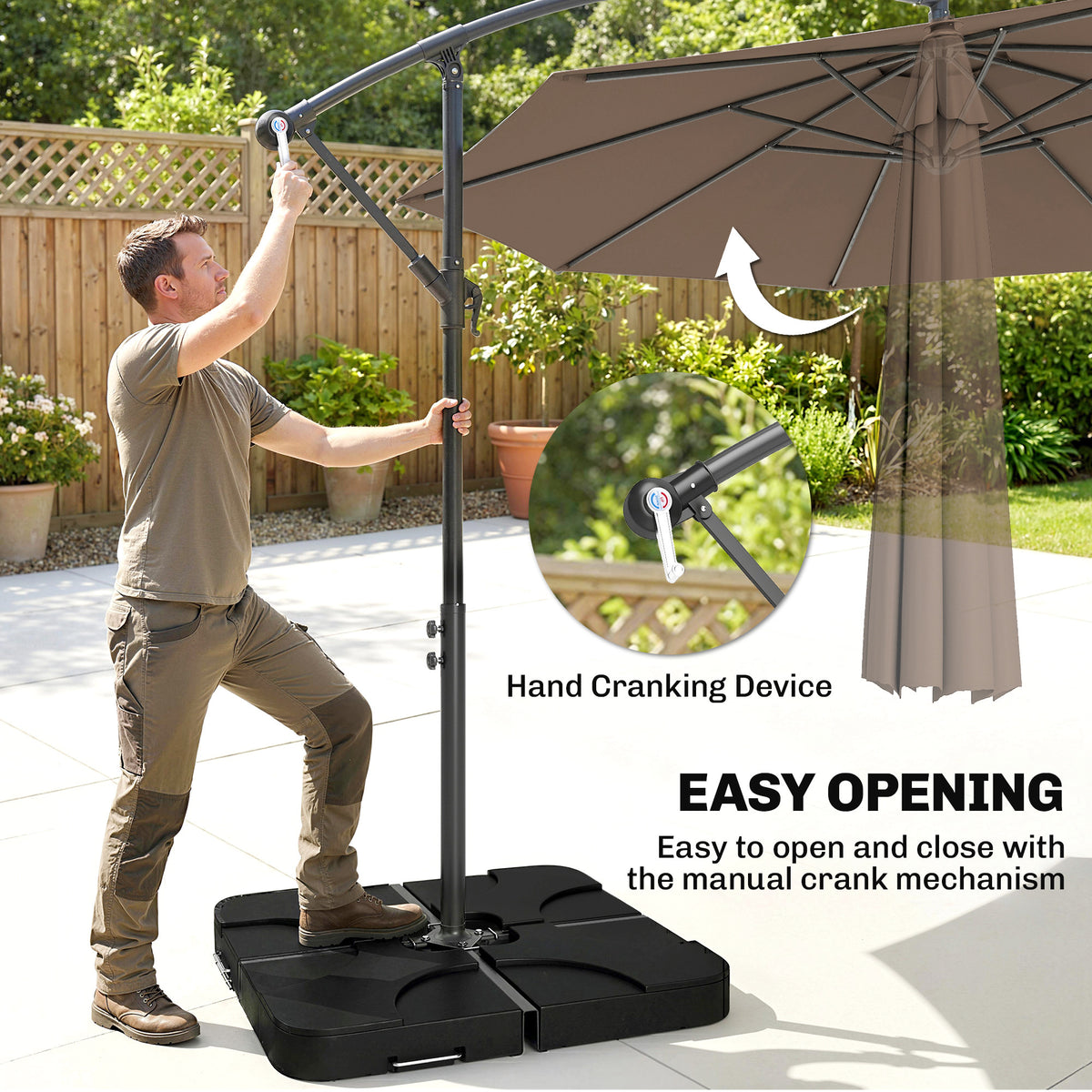Outsunny 3m Overhanging Parasol, with Base, Weights and Cover - Coffee
