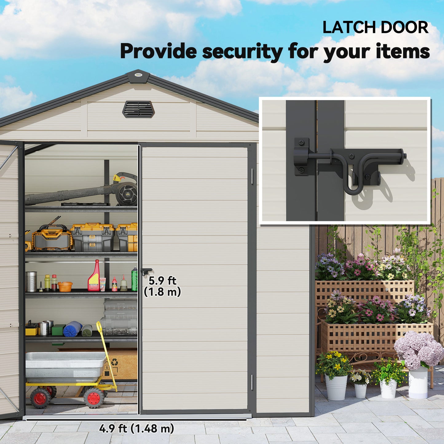 Outsunny 7.9ft x 6.2ft Recycled Garden Shed with Aluminium Frame and Plastic, Wall Shed with Foundation, Waterproof and Rustproof - Cream White