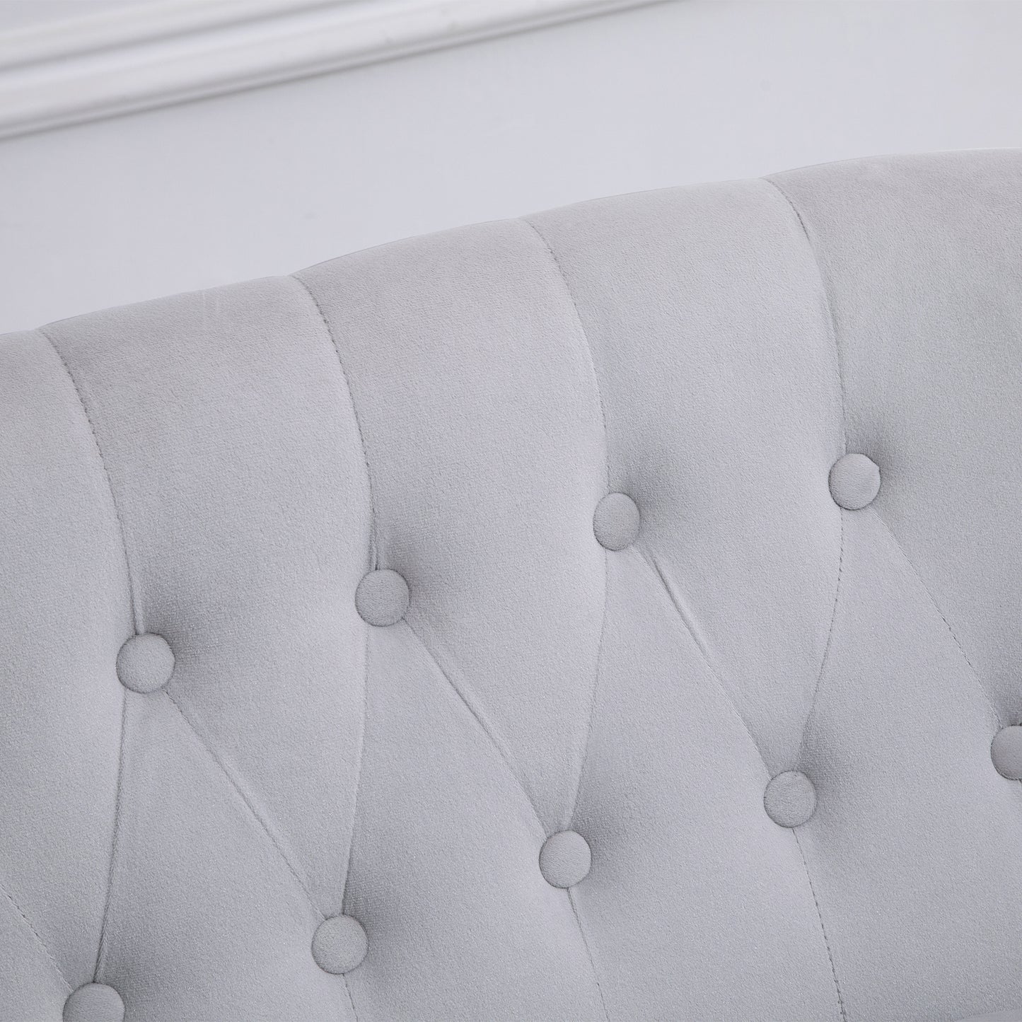 HOMCOM Velvet 2 Seater Sofa, Button Tufted Wingback Loveseat with Rubber Wood Legs for Living Room, Bedroom, Grey