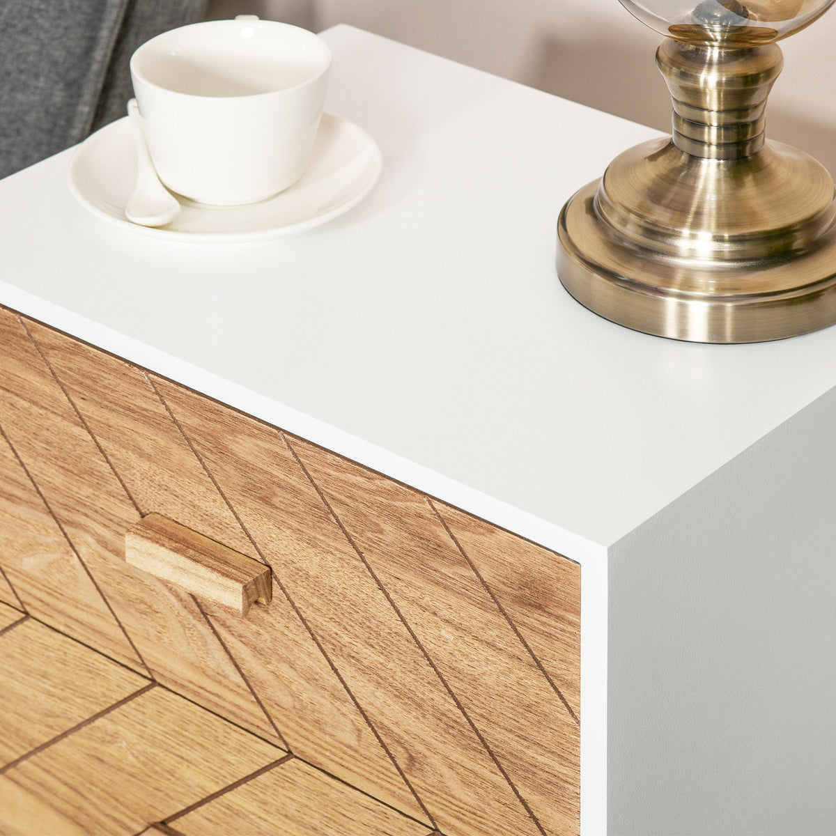 HOMCOM 2 Drawers Bedside Table with Pine Legs, Bedroom Wooden Storage Cabinet, Natural