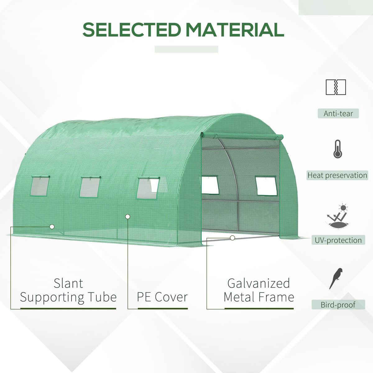 Outsunny green polytunnel greenhouse with PE cover and galvanized metal frame