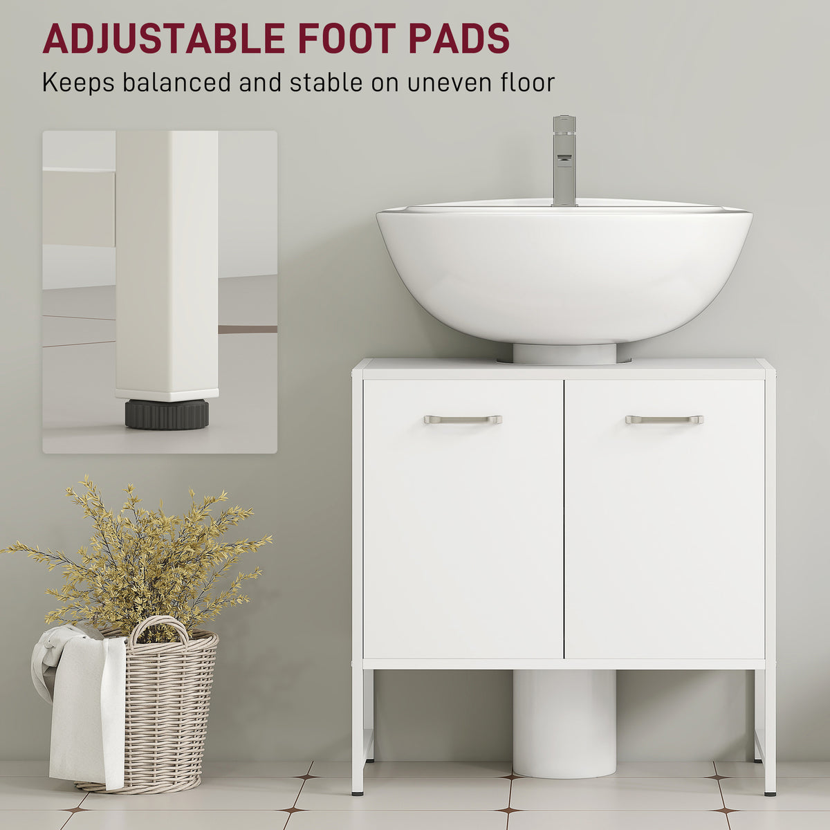 HOMCOM Bathroom Vanity Unit, Under Sink Storage Cabinet with Soft-Close Doors for Basin without or with Pedestal, White