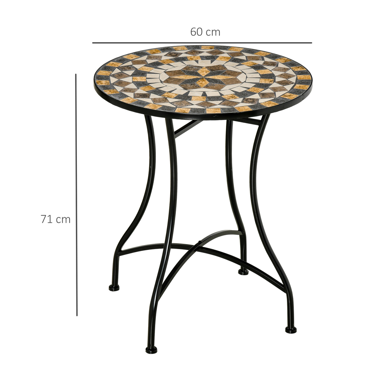 Outsunny 60 cm round mosaic patio table, 71 cm tall