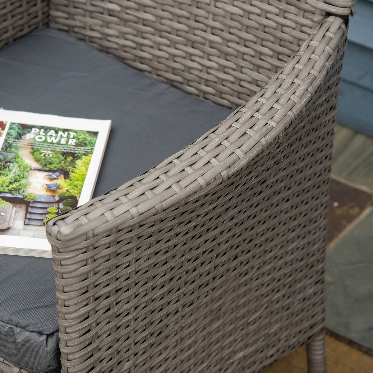 Outsunny 2 Pieces Outdoor PE Rattan Dining Chairs Set with Cushion, Garden Armchair with Armrests, High Backrest, Metal Frame Patio Wicker Furniture, Grey