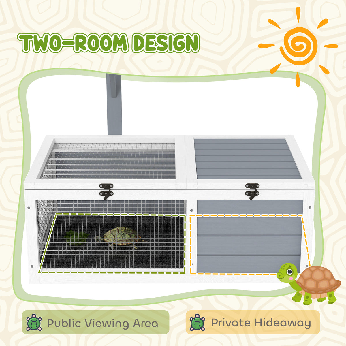 PawHut two-room tortoise enclosure with mesh viewing area and private hideaway
