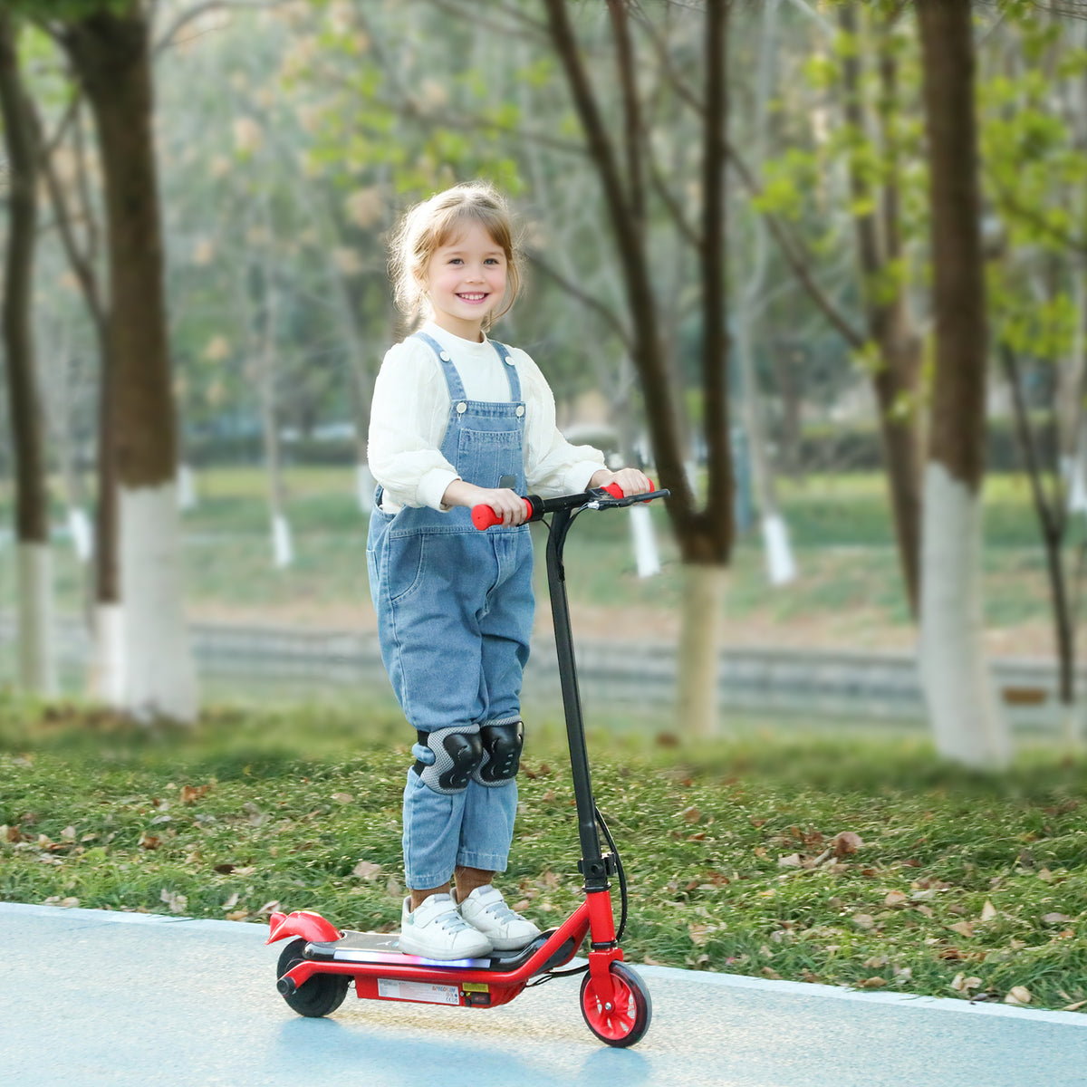 AIYAPLAY Electric Scooter for Kids Aged 6-14 Years, with Colourful Lights, Red