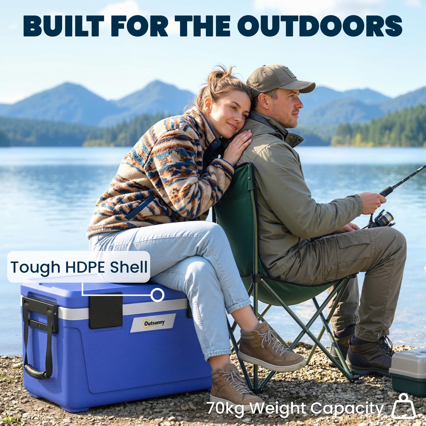 Outsunny 42.6L Insulated Cool Box, Lightweight Portable Ice Cooler with Handle, Lid and Drain Valve, Dark Blue