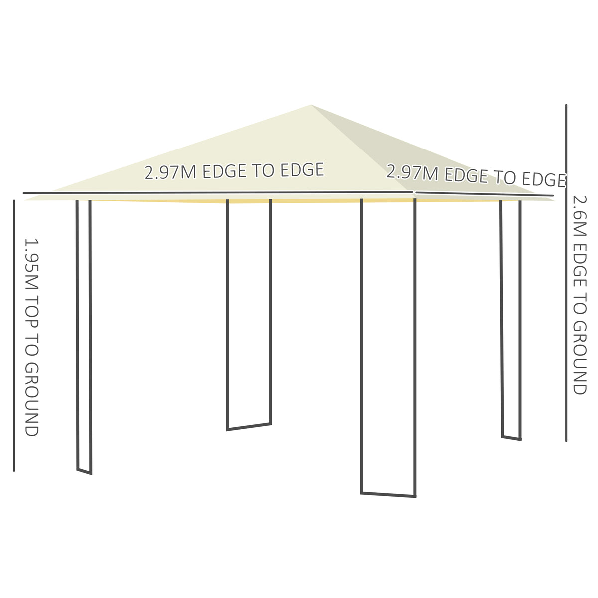 Outsunny cream metal-frame gazebo with canopy, shown with height and width measurements