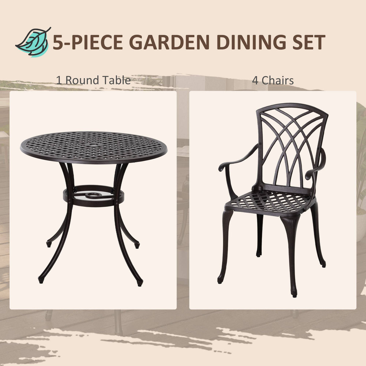 Outsunny garden dining set with one round table and four armchairs