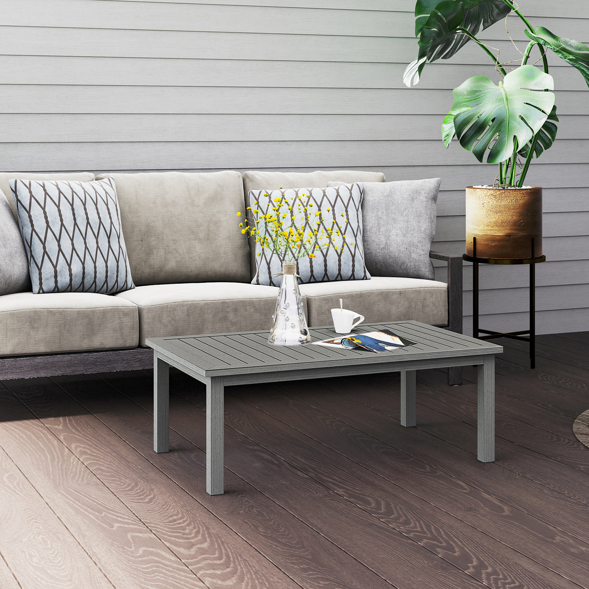 Outsunny 100cm x 60cm Aluminium Outdoor Coffee Table - Grey