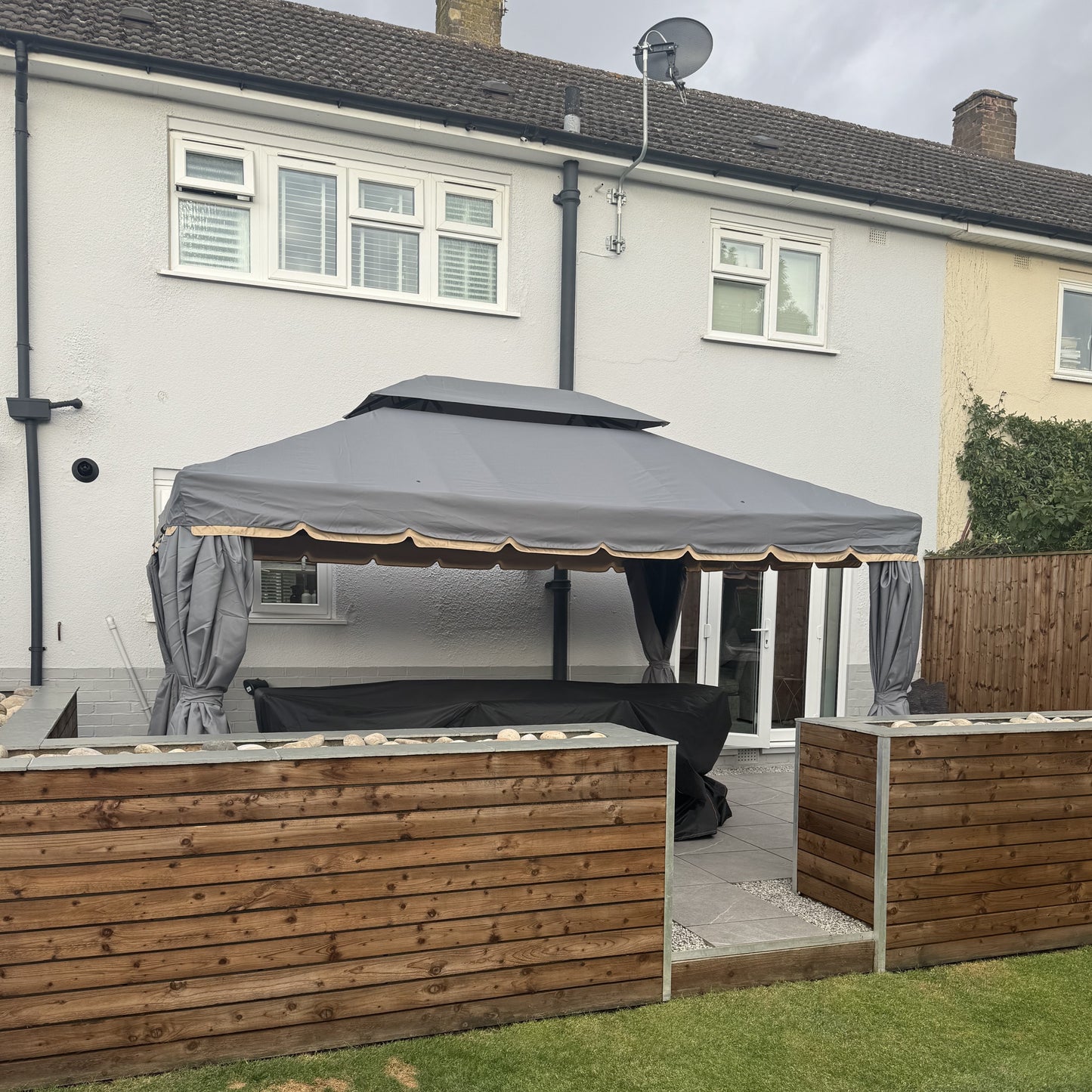 Outsunny 3 x 4m Aluminium Garden Gazebo, Marquee Canopy Shelter Pavilion Party Tent with Nets and Curtains for Garden and Deck, Grey