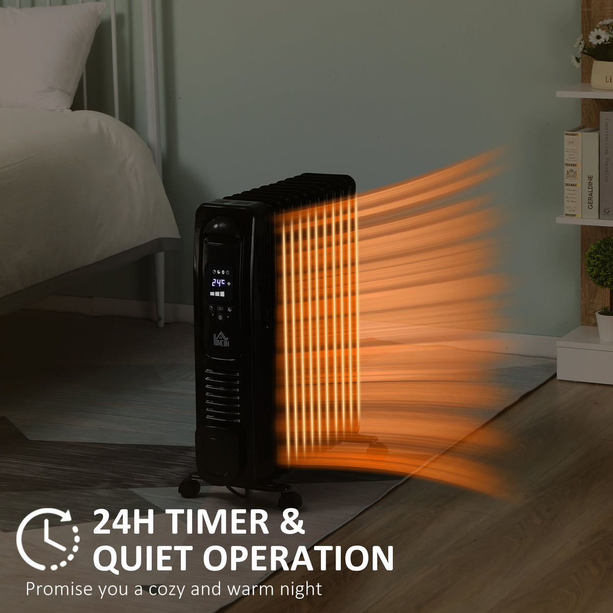 HOMCOM black oil-filled radiator heater with digital display and 11 fins