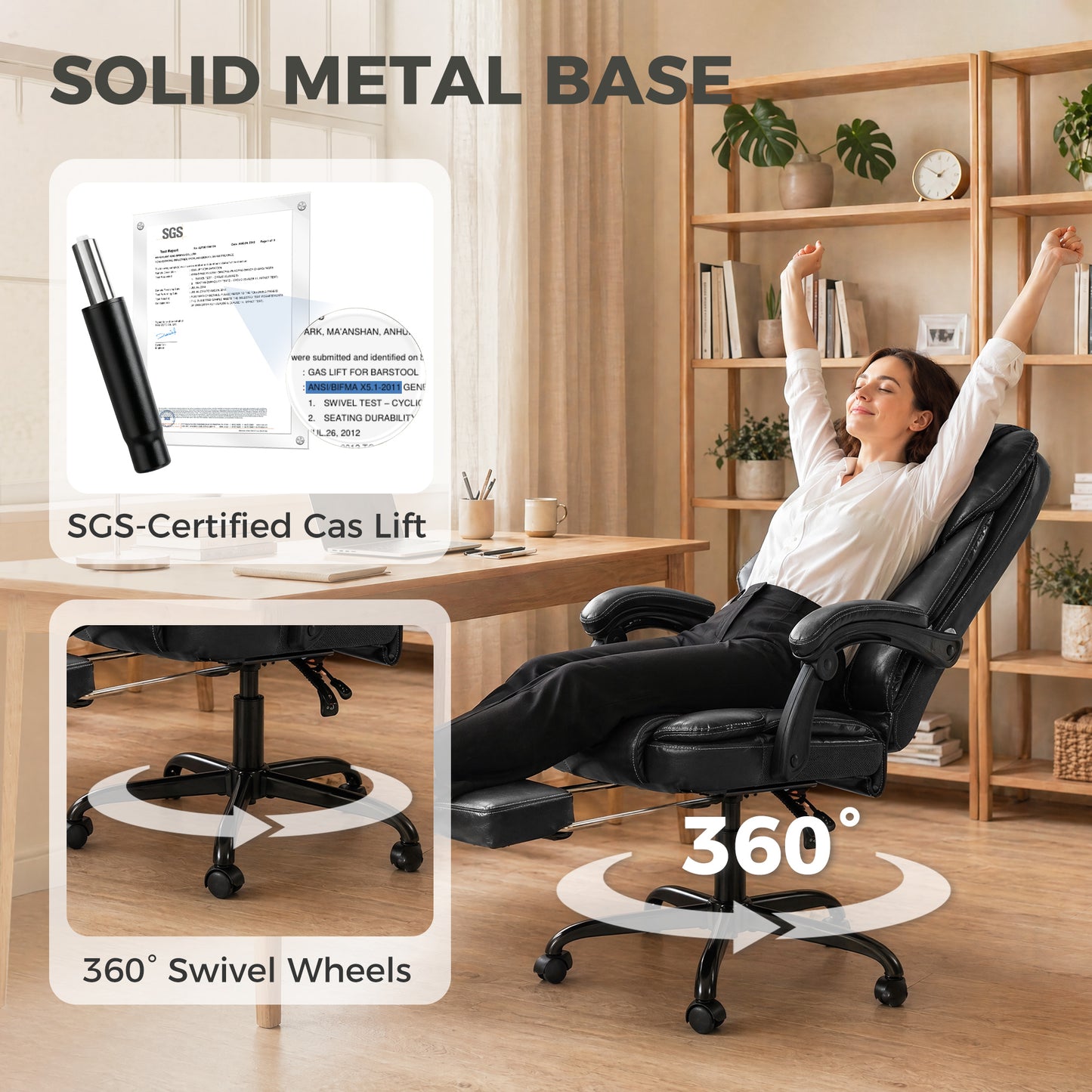 HOMCOM Executive Home Office Chair Reclining Function Footrest Computer Desk Chair High Back, Black