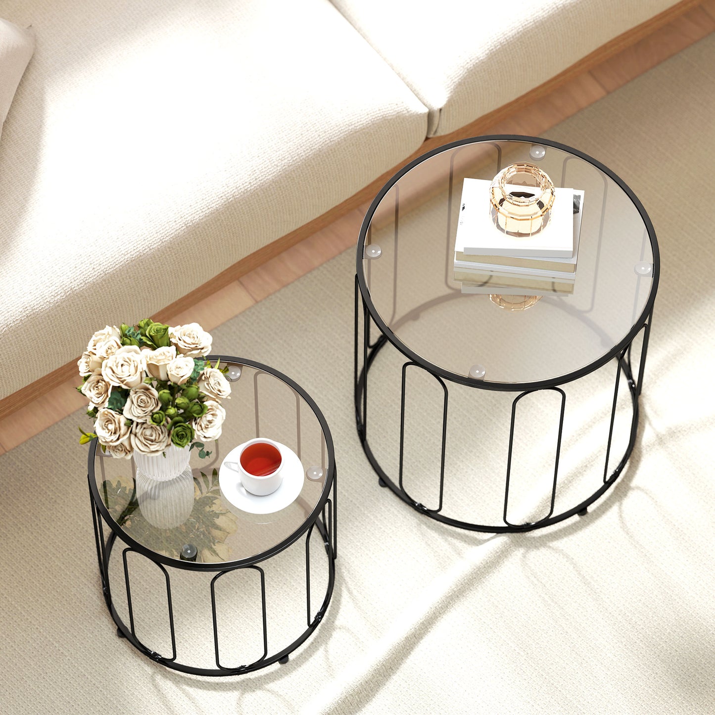 HOMCOM Elliptical Cut-Out Nesting Tables - Black