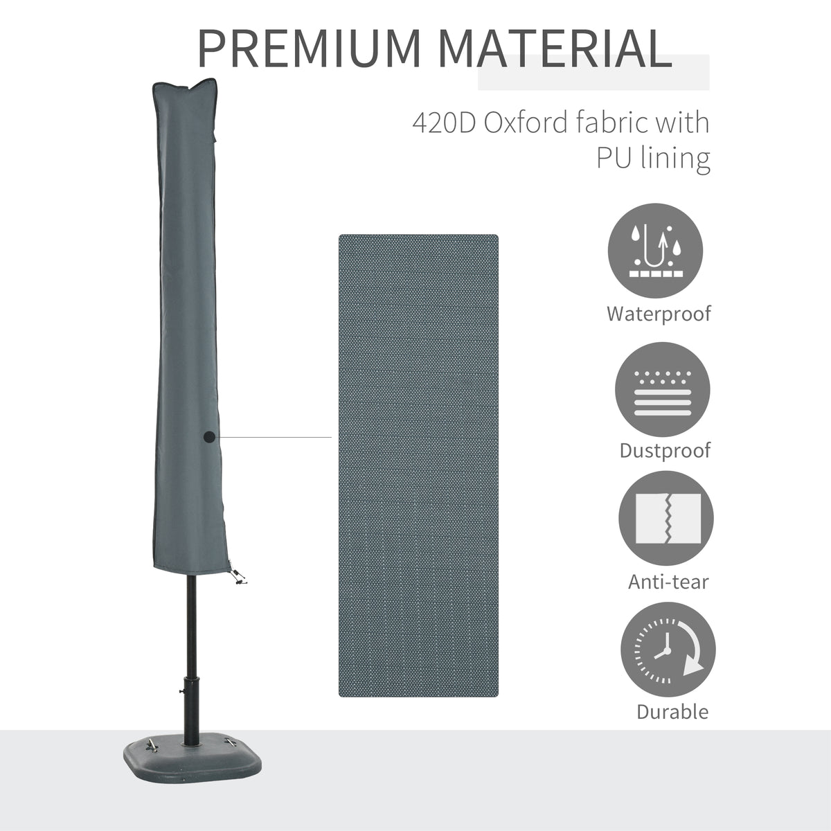 Outsunny gray umbrella cover with a fabric swatch and Oxford fabric features.