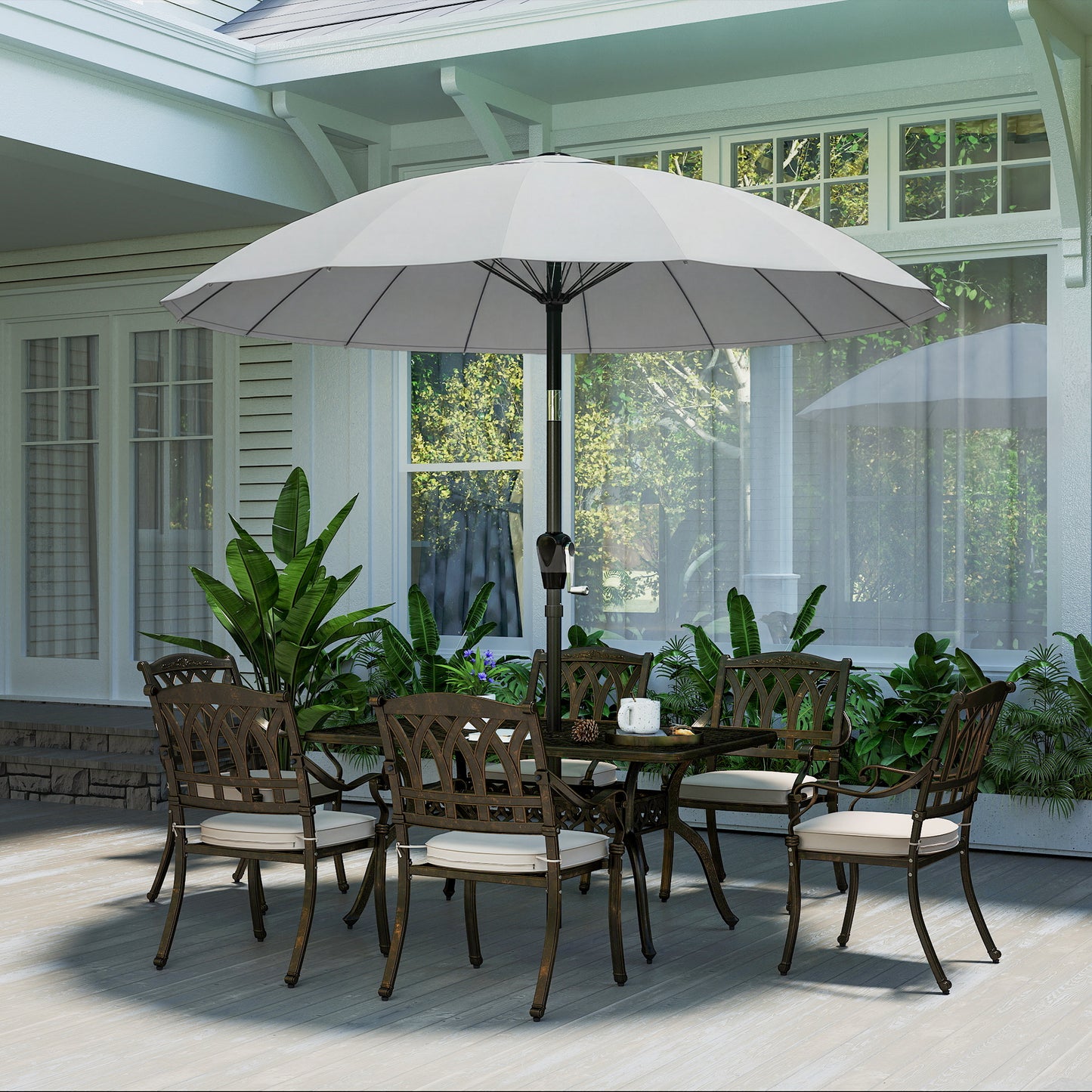 Outsunny 2 m Shanghai Garden Parasol Umbrella with 16 Fibreglass Ribs, Outdoor Parasol Sun Shade with Crank & Tilt, Light Grey