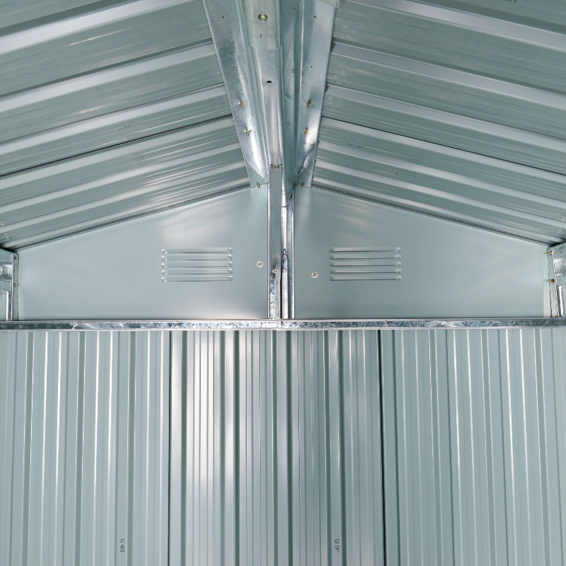 Outsunny 8 x 6ft Galvanised Steel Shed, with Double Door - Light Grey