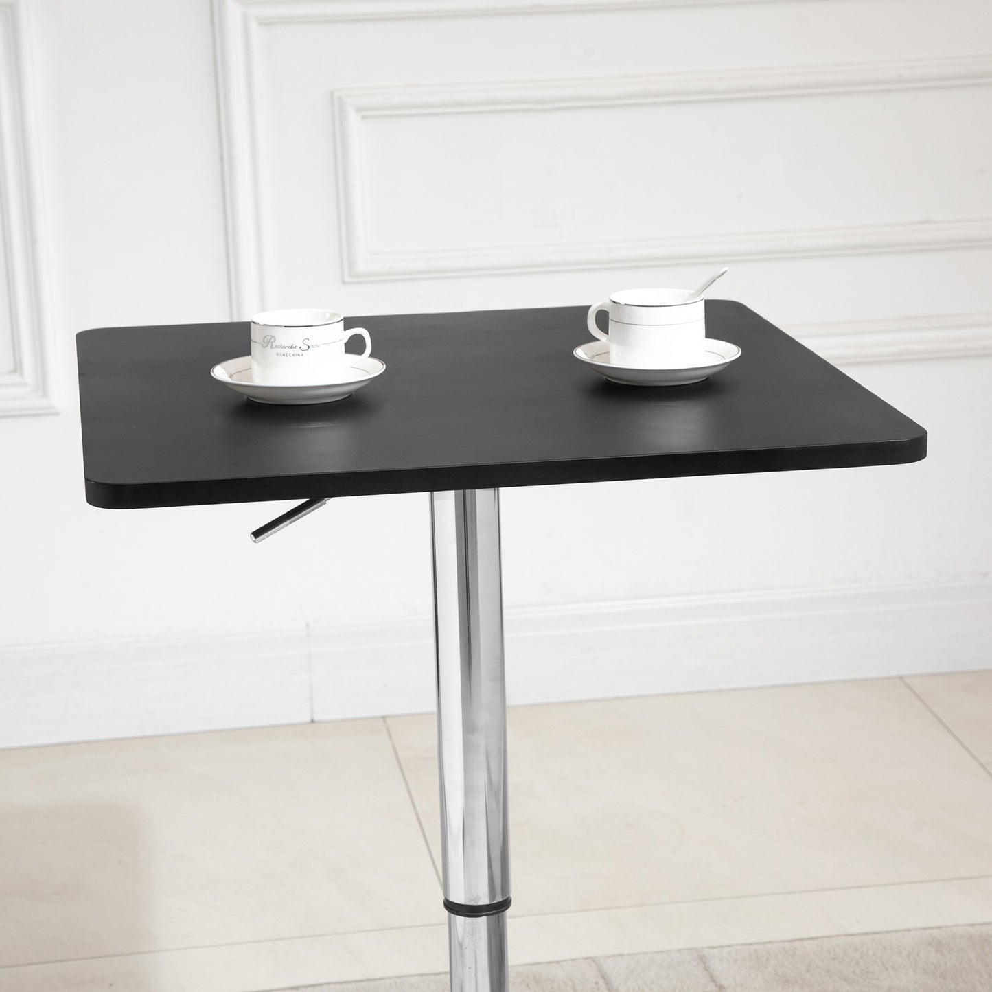 HOMCOM Modern Height Adjustable Counter Bar Table with 360° Swivel Tabletop and Electroplating Metal Base, Pub Desk for Living Room, Kitchen, Restaurant, Pub, Black and Silver