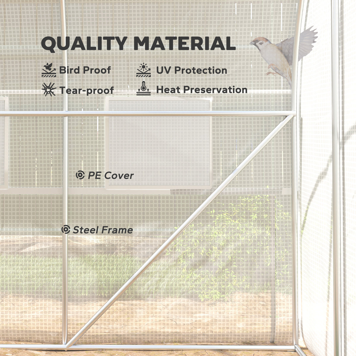 Polytunnel greenhouse showing its PE cover and reinforced steel frame