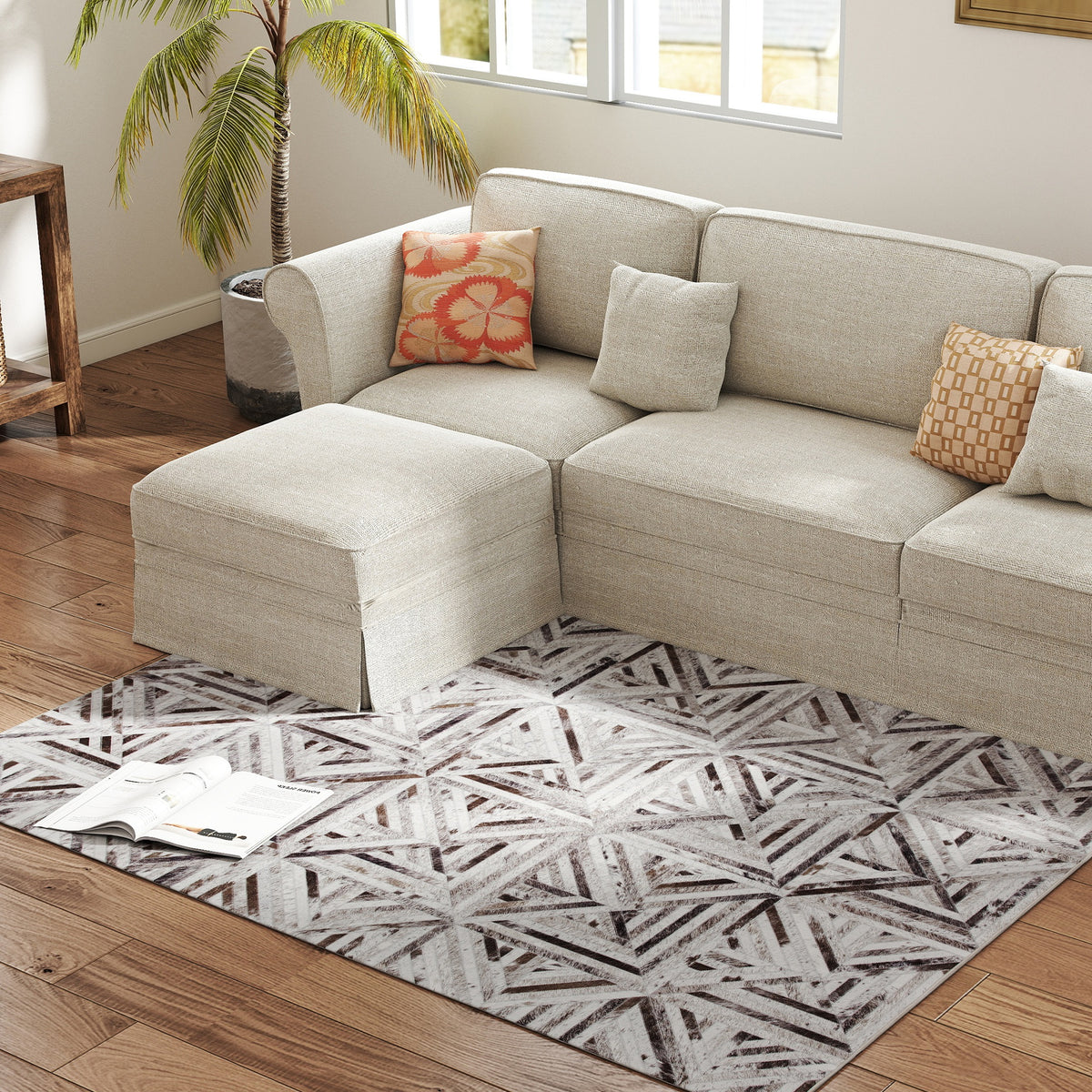 HOMCOM Modern Area Rug, Triangle Pattern Non-Slip Washable Rug, Chenille Floor Carpet for Living Room, Bedroom, Dining Room, Home Office, 170 x 120 cm, Brown