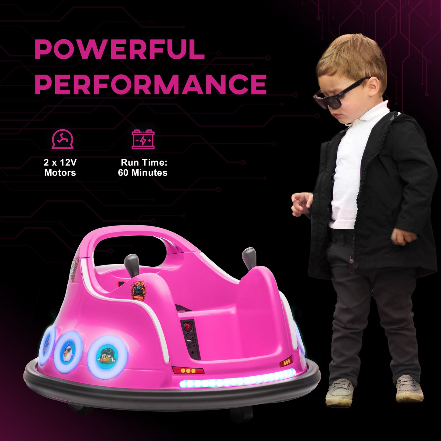AIYAPLAY Angry Bird Licensed Waltzer Car, 12V Kids Bumper Car w/ Joysticks, Remote, Music LED Lights, Pink