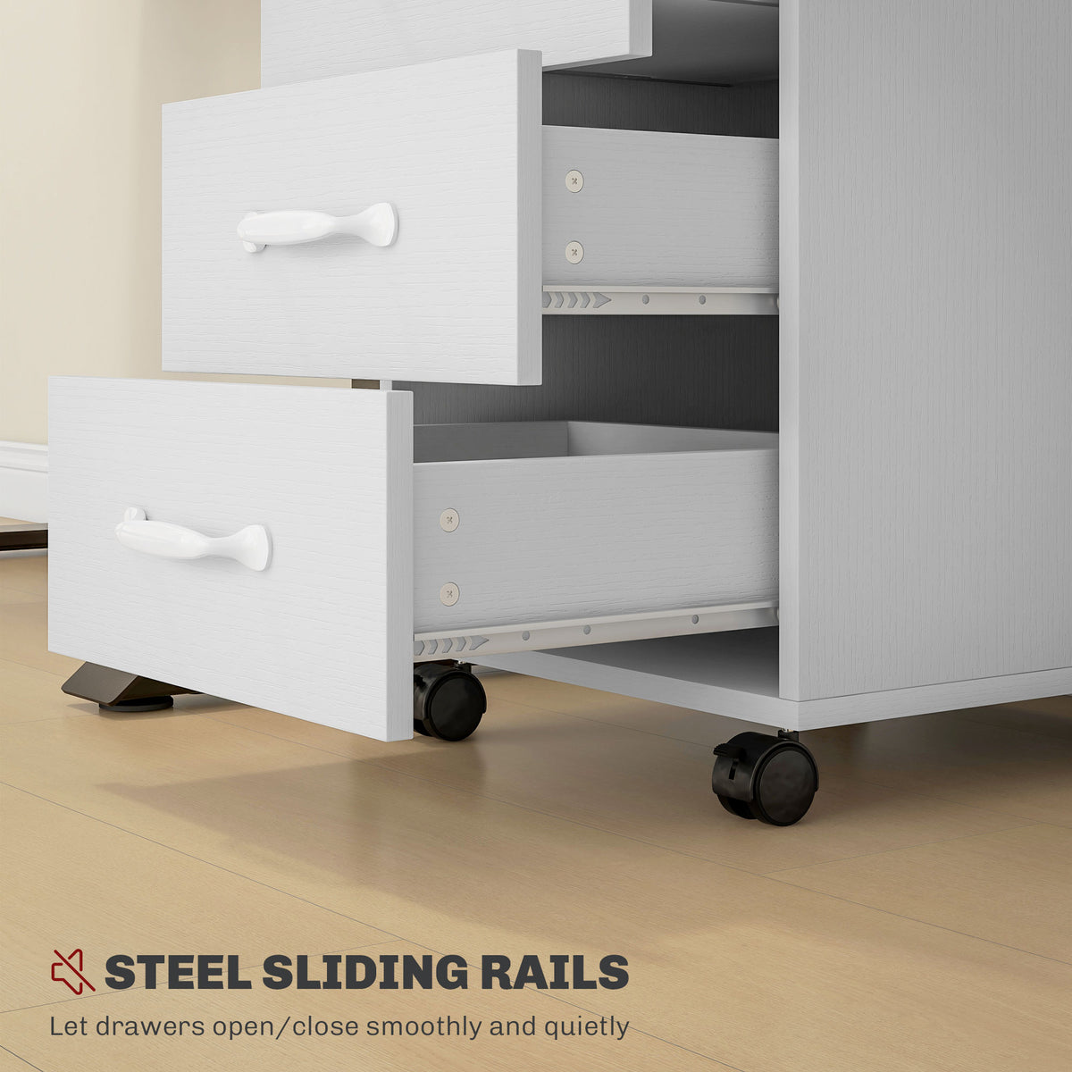 HOMCOM filing cabinet with open drawers and steel sliding rails