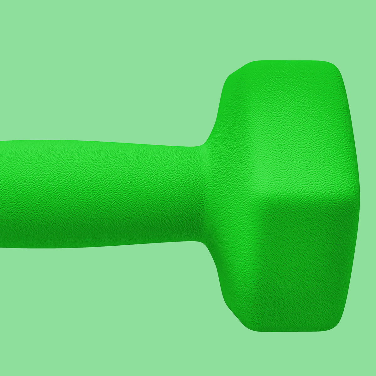 Close-up of the textured green coating on a hex dumbbell