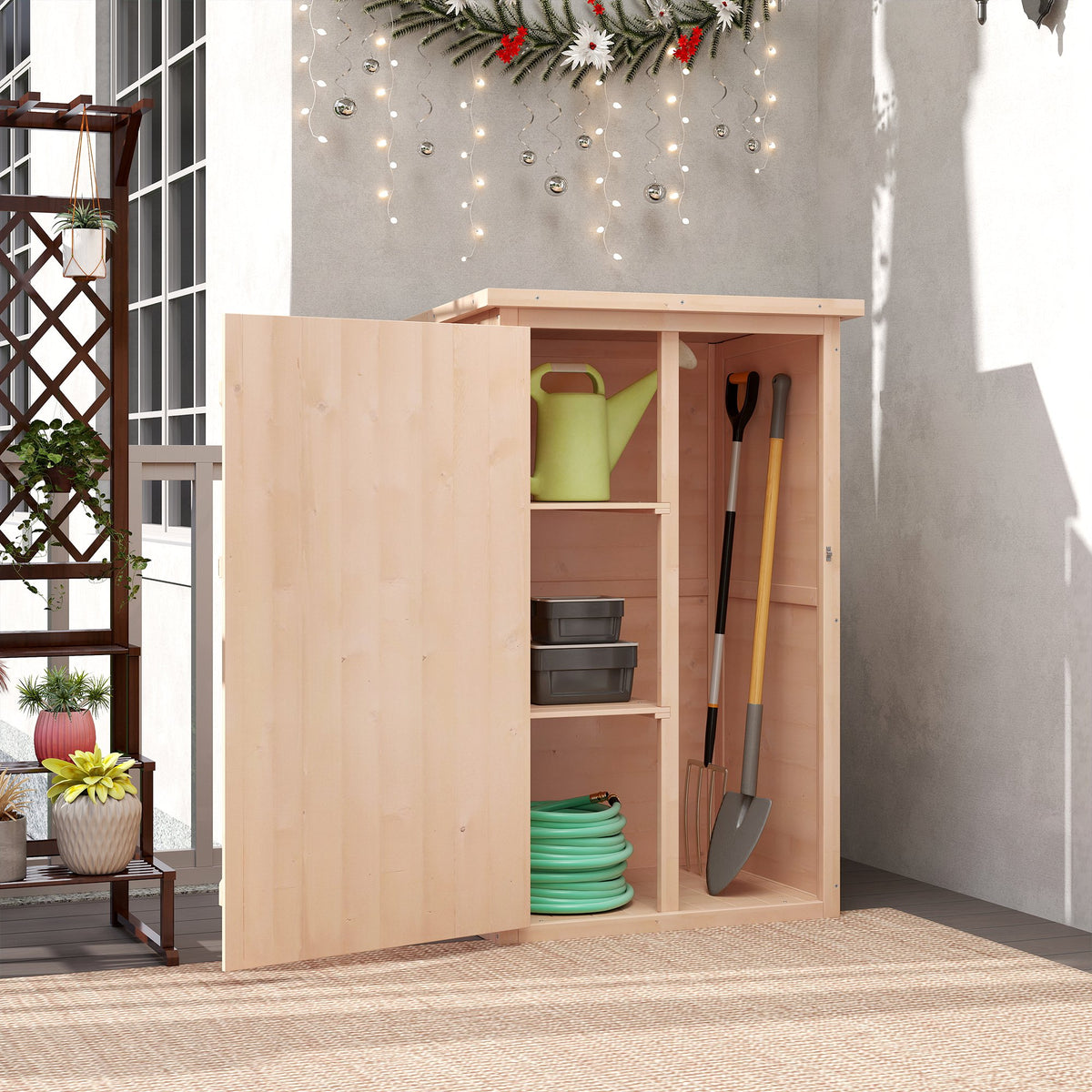 Outsunny Wooden Small Shed, Garden Storage Shed with Shelves and Bolt Latch, 75L x 56W x115H cm, Natural