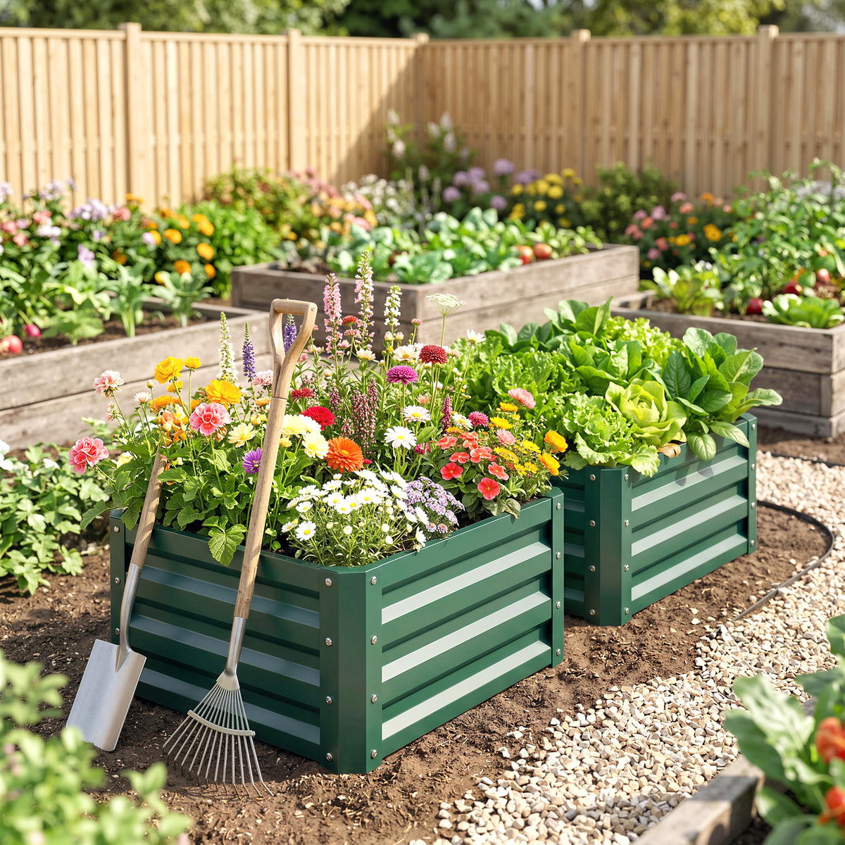 Outsunny Set of Two 60 x 60cm Steel Planter Boxes - Green