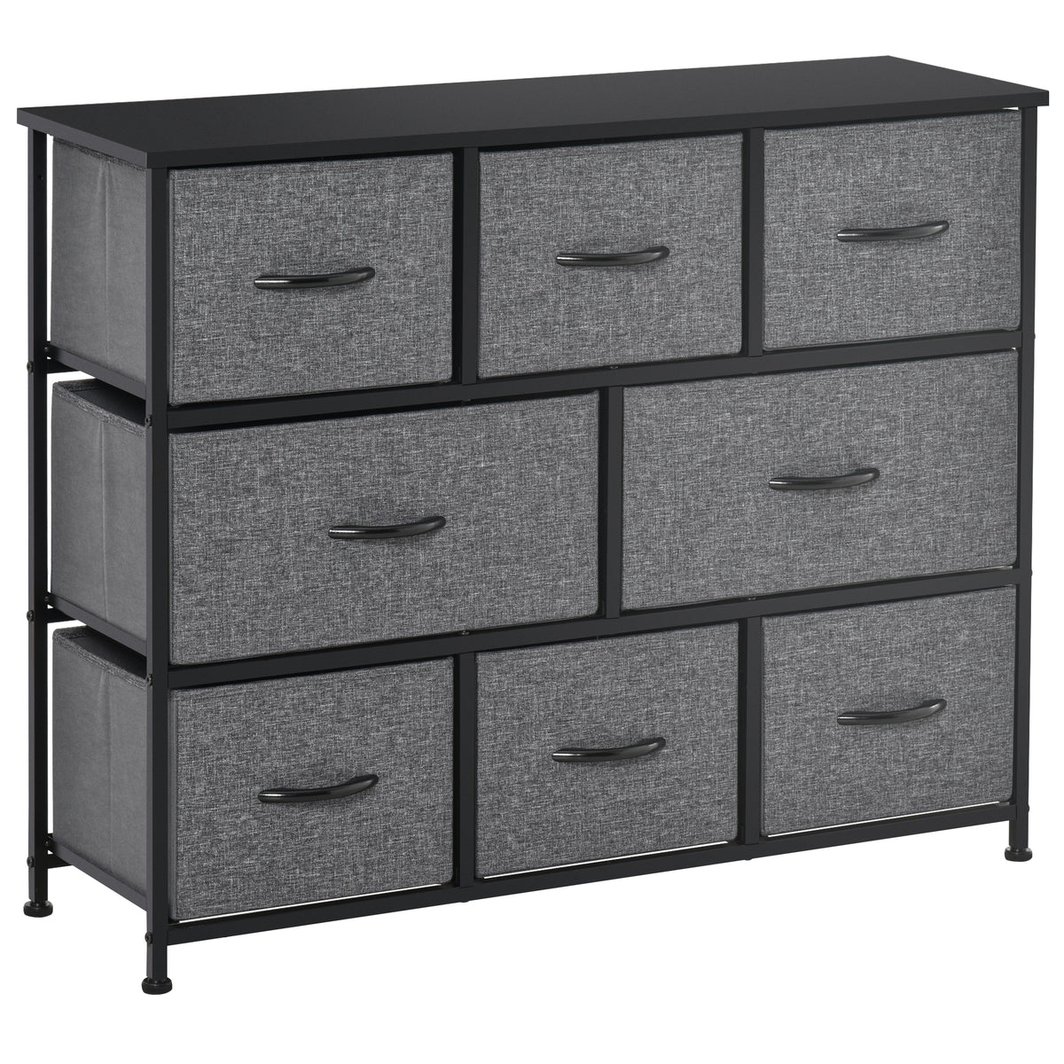 HOMCOM dark gray fabric dresser with eight drawers and a black metal frame