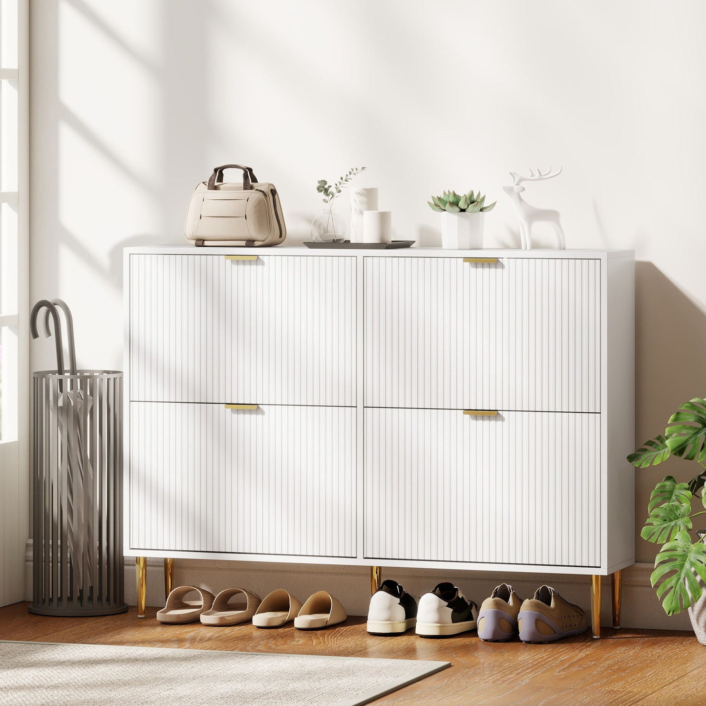 HOMCOM Elegant Four-Drawer Shoe Cabinet - White