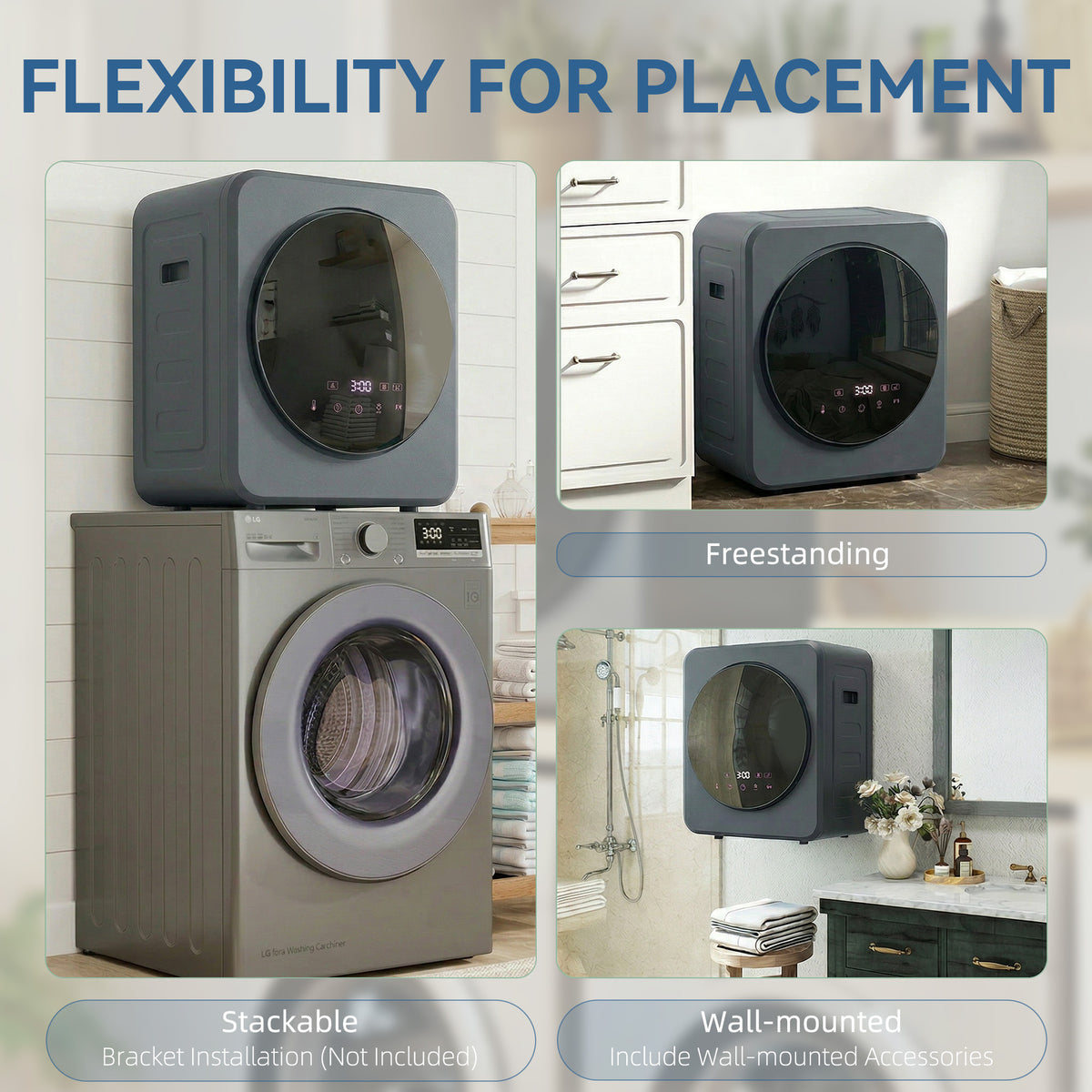 HOMCOM Vented Tumble Dryer, 4 kg Front Tumble Dryer with Stainless Steel Tub, 800W Compact Freestanding Grey