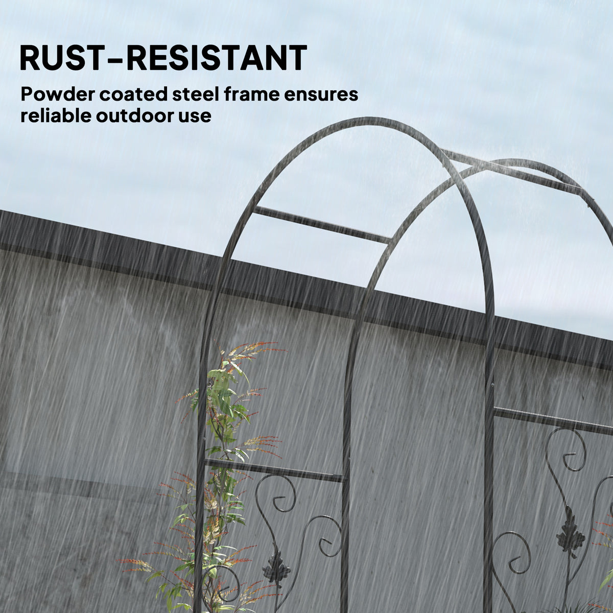 Outsunny black steel garden arch trellis with powder-coated frame and arched top