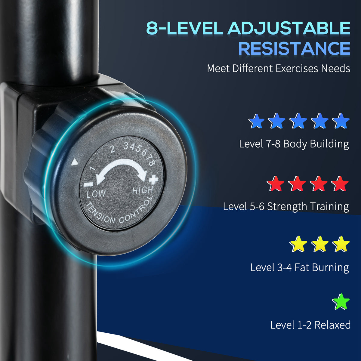 HOMCOM elliptical cross trainer resistance dial with eight adjustable levels