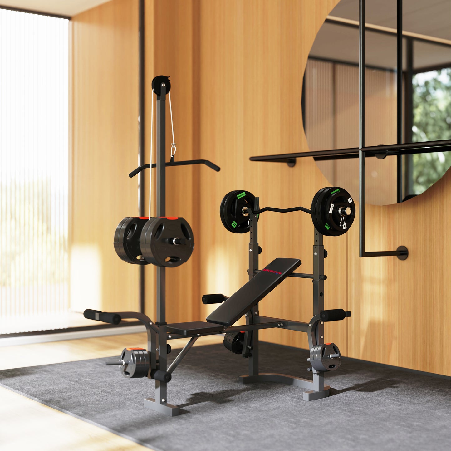 SPORTNOW Multi-Exercise Adjustable Weight Bench with Bench Press Rack