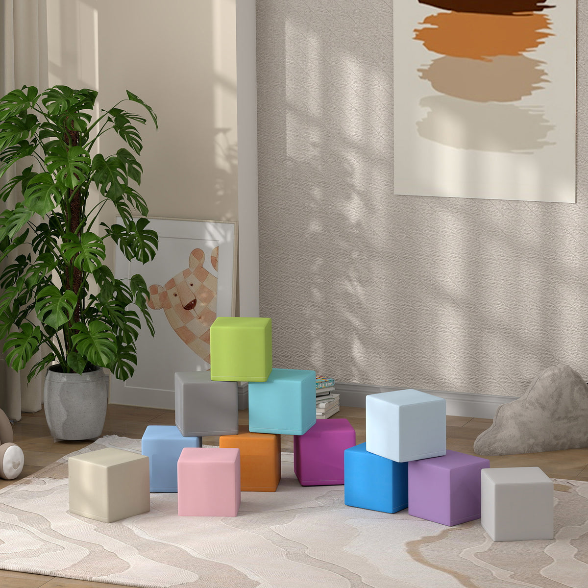 HOMCOM soft play blocks in assorted colors arranged in a low stack