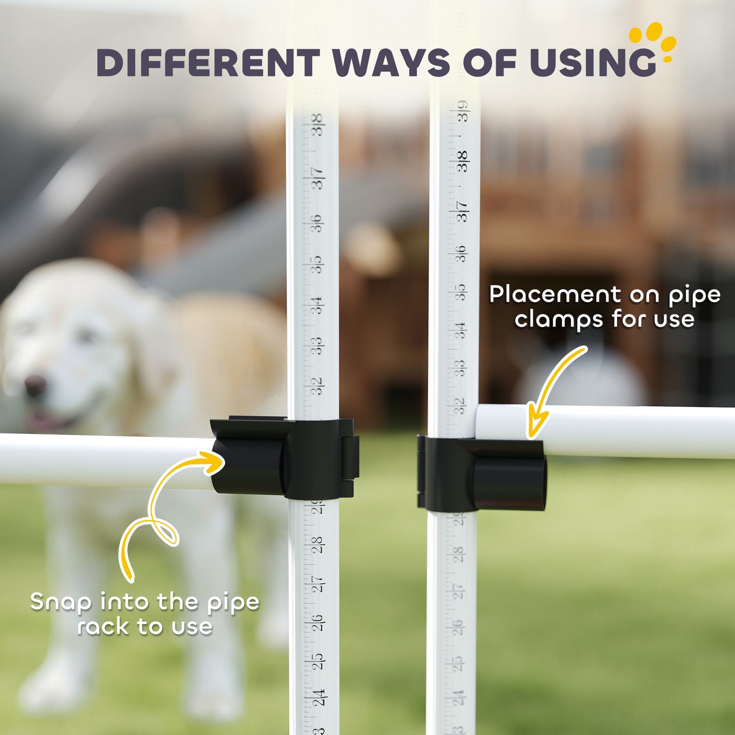 PawHut 4 Pieces Dog Agility Training Equipment, Adjustable Height Jumps Hurdle with Carrying Bag for Outdoor, White