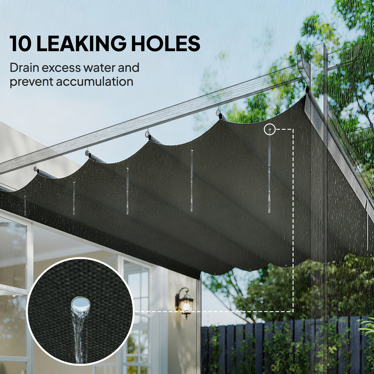 Outsunny pergola canopy fabric with drainage holes along the panels