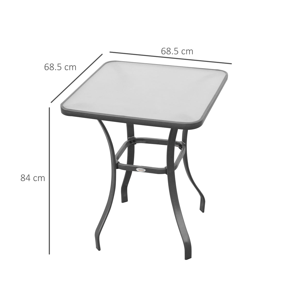 Outsunny square bistro table with dimensions of 68.5 cm wide and deep, and 84 cm tall