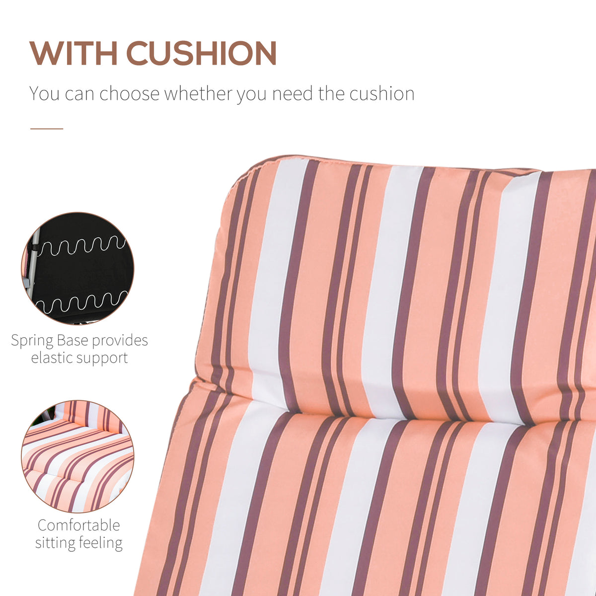 Close-up of striped chair cushion with padded back and seat