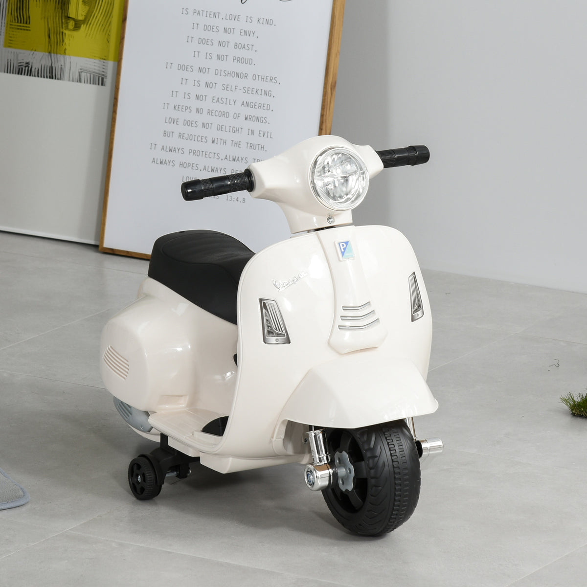 HOMCOM Vespa Licensed 6V Kids Electric Motorbike Ride On Motorcycle Battery Powered for 18-36 Months with Horn Light White
