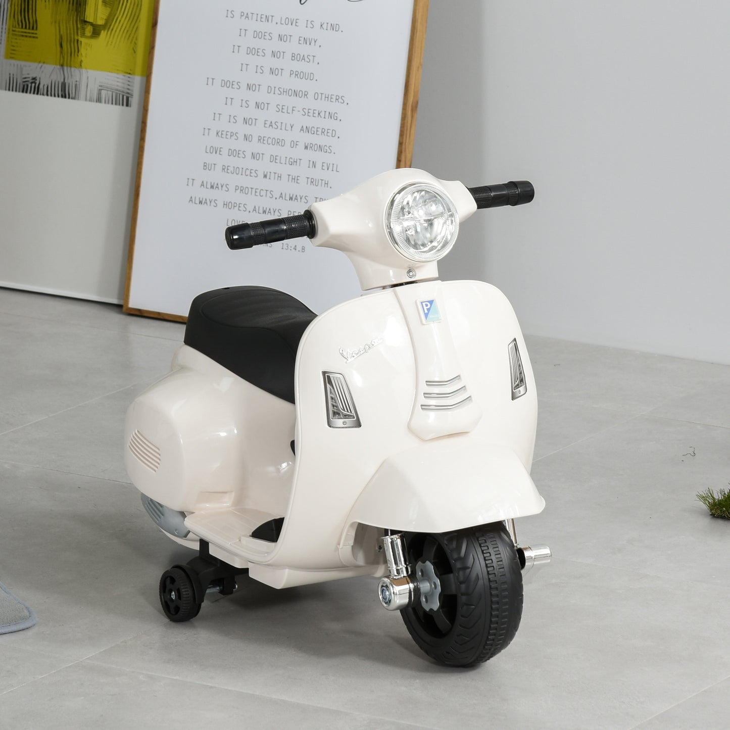 HOMCOM Vespa Licensed 6V Kids Electric Motorbike Ride On Motorcycle Battery Powered for 18-36 Months with Horn Light White