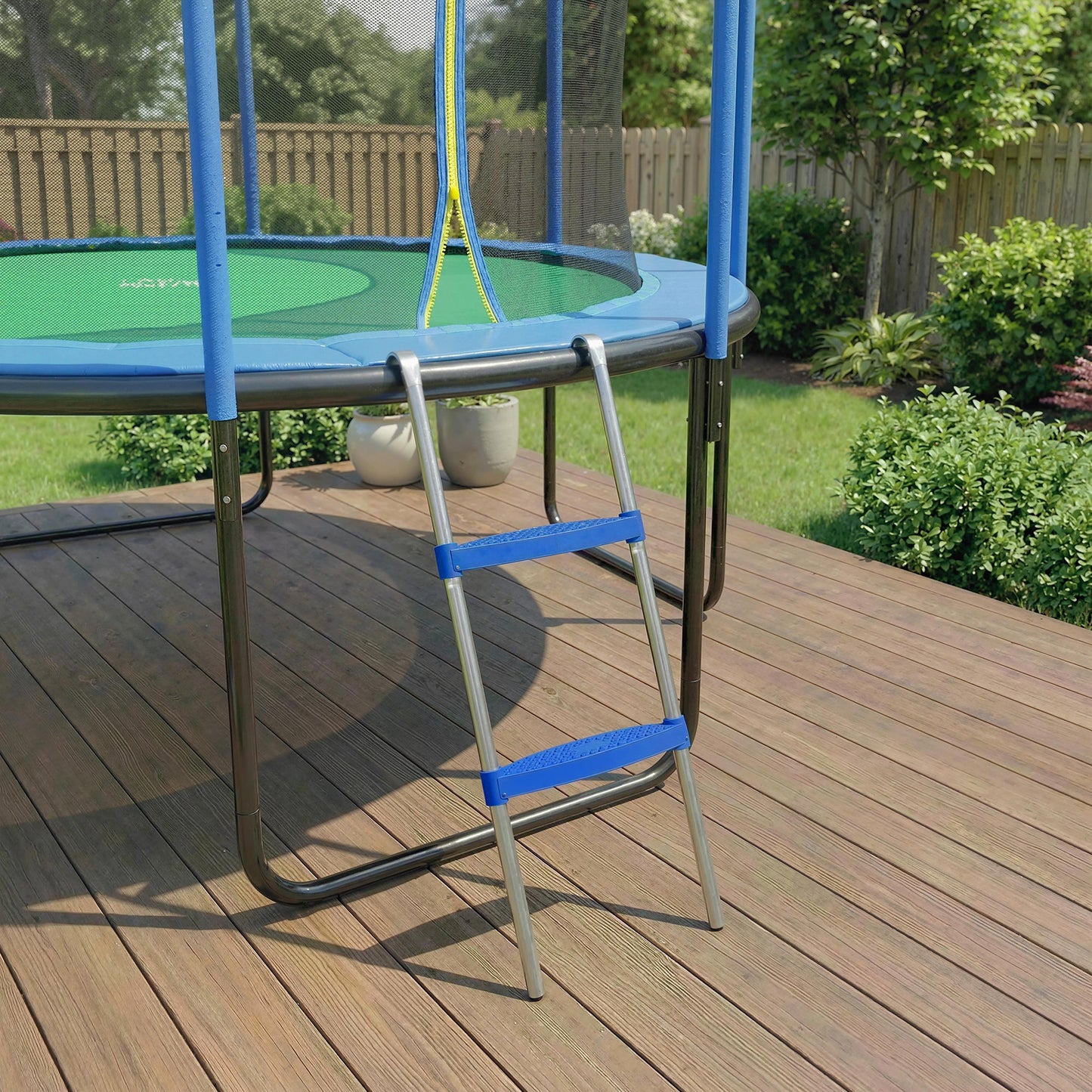 SPORTNOW Trampoline Ladder, 2-Steps with Horizontal Wide Steps, Universal Hook, Galvanised Steel Frame, 150kg Load Capacity