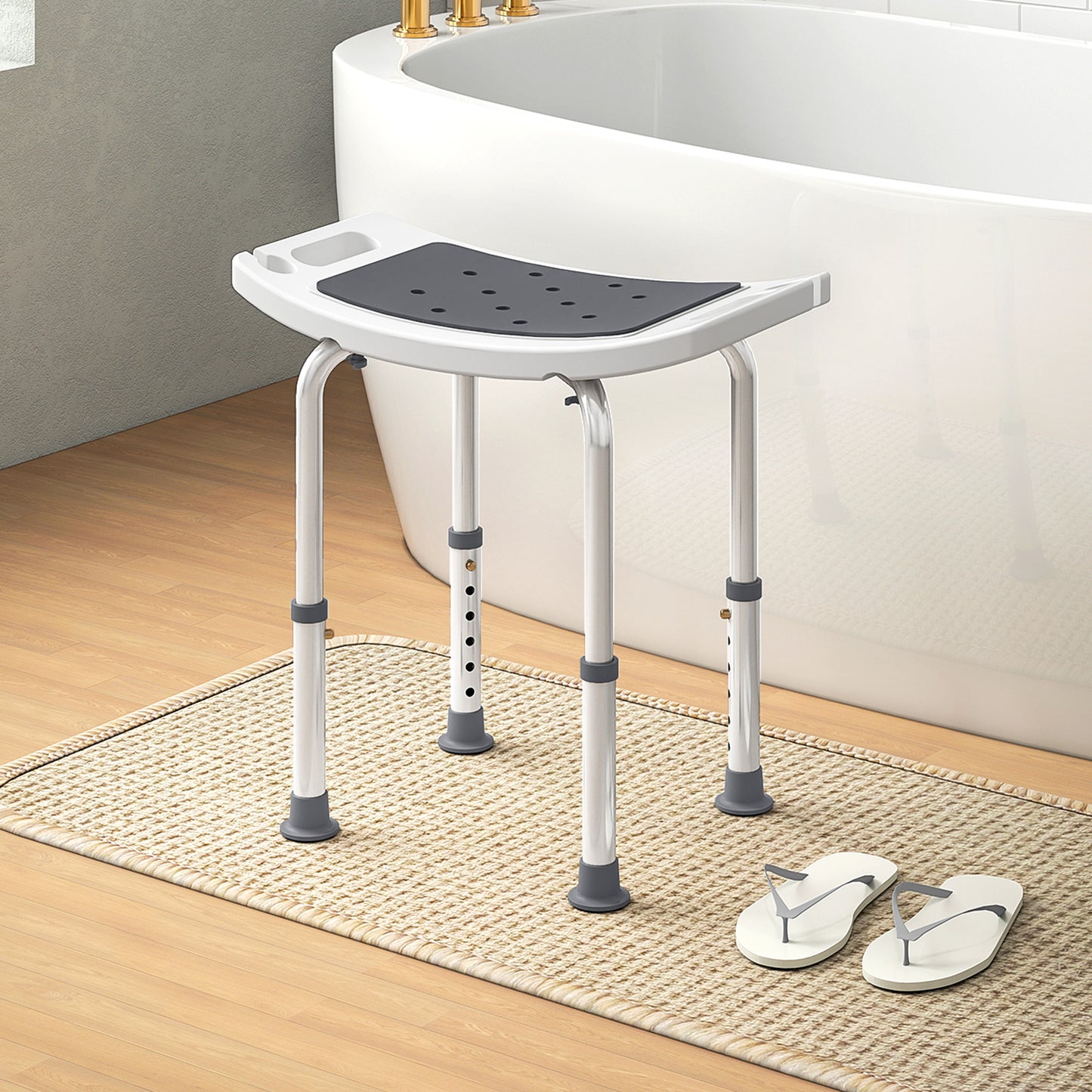 HOMCOM Shower Chair, Adjustable Height Shower Stool with Aluminium Frame and Non-Slip Feet, Bathtub Stool Seat with Padded Seat for Elderly Disabled Handicap, Grey