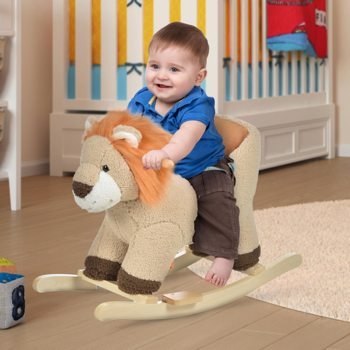 HOMCOM Kids Lion-themed Rocking Horse, with Roaring Sound Button, Seatbelt, Brown